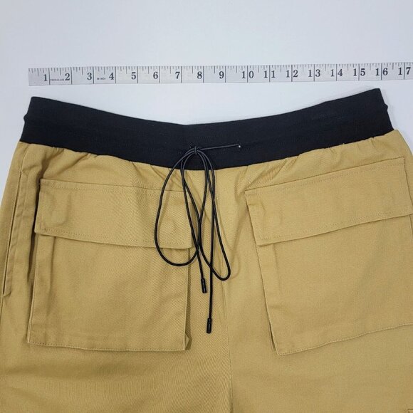 Grindhouse Denim Mens Cargo Shorts Size Large Tan Khaki Drawstring Waist Stretch - Picture 7 of 13